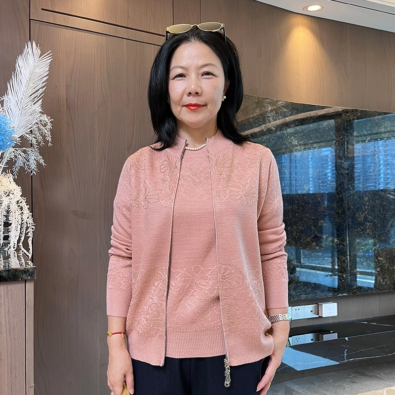 春秋气质长袖百搭宽松俩件套中老年针织衫2533