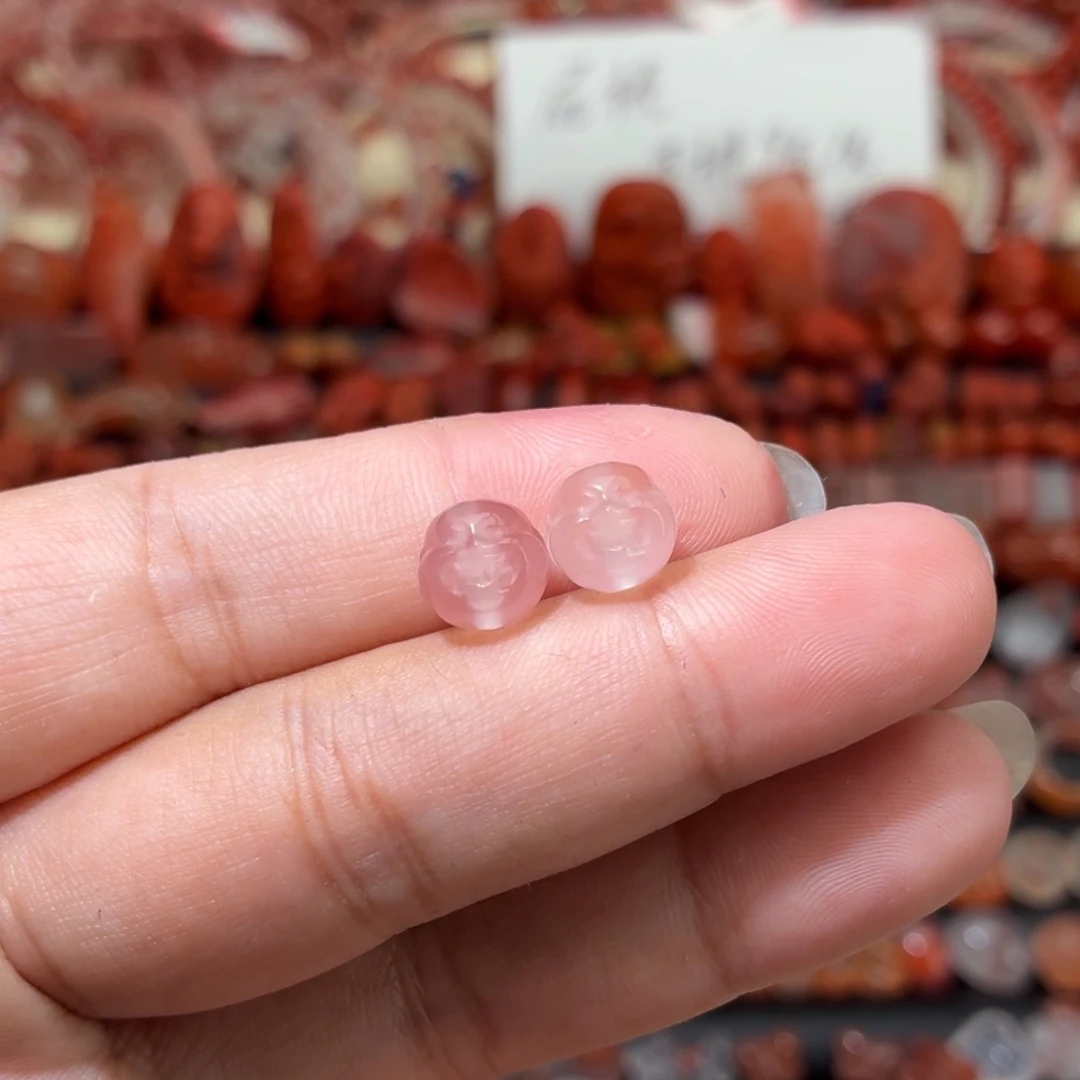 南红玛瑙未镶嵌颈饰通孔8咪➕小佛头一对