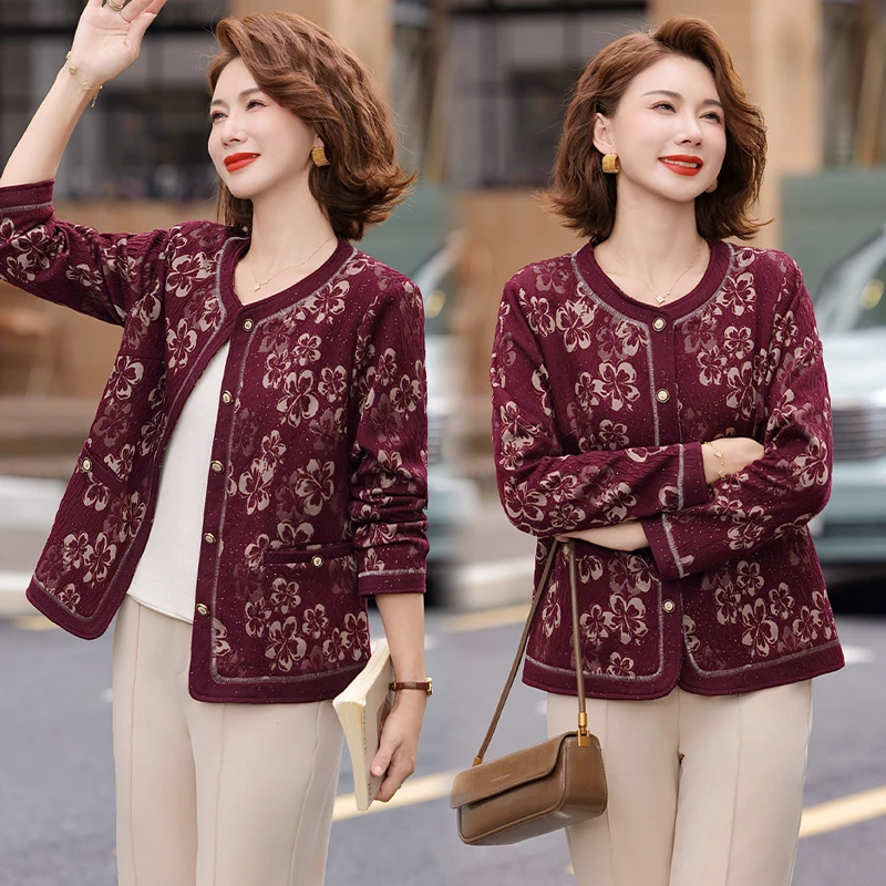 妈妈装秋季外套2025新款40岁50中老年女装小香风翻领夹克上衣春秋