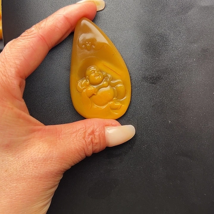 石英质玉黄蜡石挂件未镶嵌O**呀