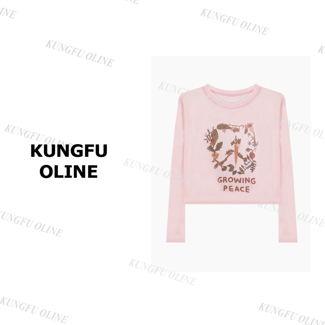 【胡萝卜防晒】CT3849玩偶印花设计师小众短款打底衫薄款上衣长袖