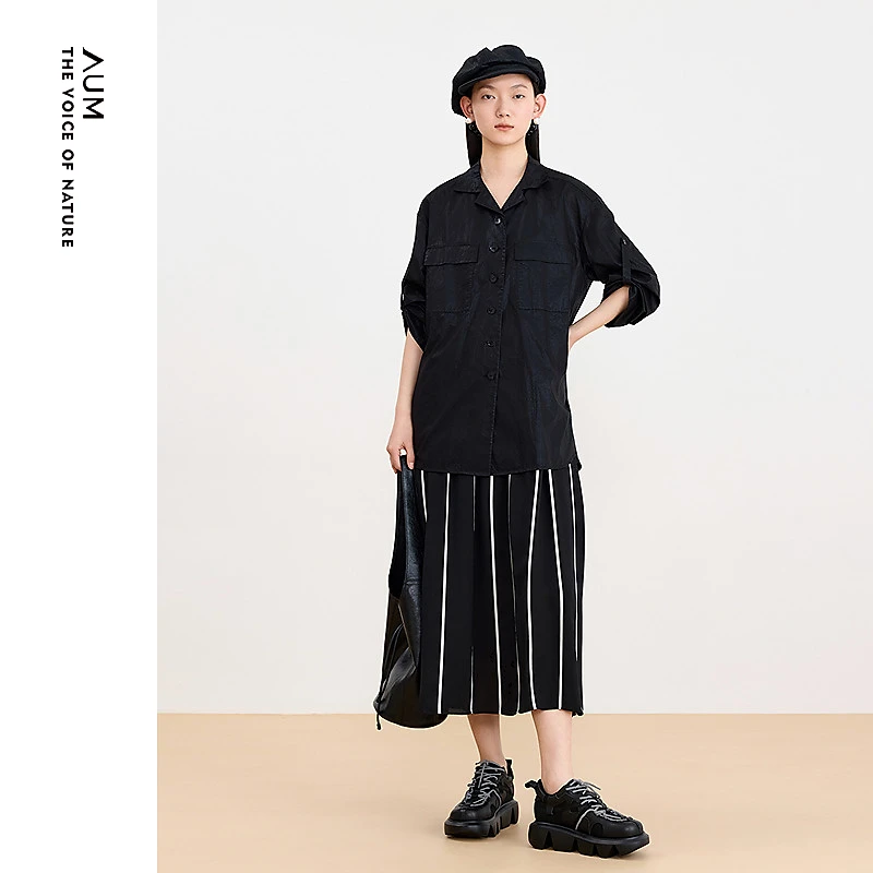 AUM长袖衬衣时尚夏季春夏黑色潮流衬衫M1EG21739