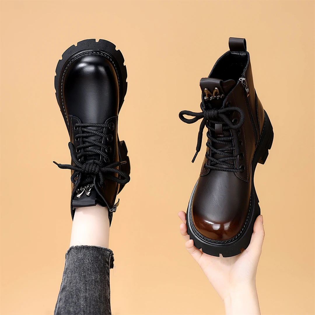 厚底美拉德马丁靴女2025冬季新款英伦好看加绒增高显瘦短靴小码34