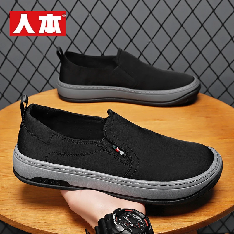 人本帆布鞋男款夏季2025新款薄款透气休闲一脚蹬懒人布鞋51130733
