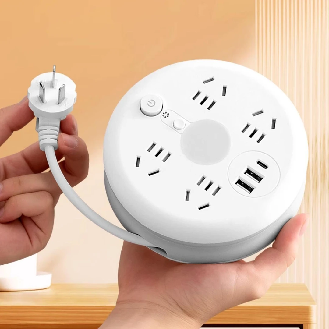 公牛适用多功能伸缩排插圆形可收纳插座宿舍插线板USB插排家用插