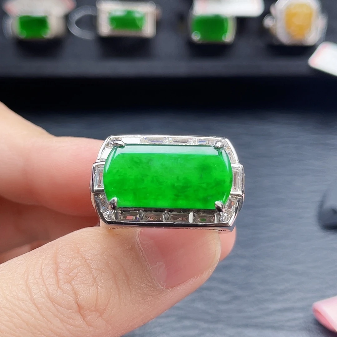 翡翠戒指银S925镶嵌来*财天然a货翡翠2776