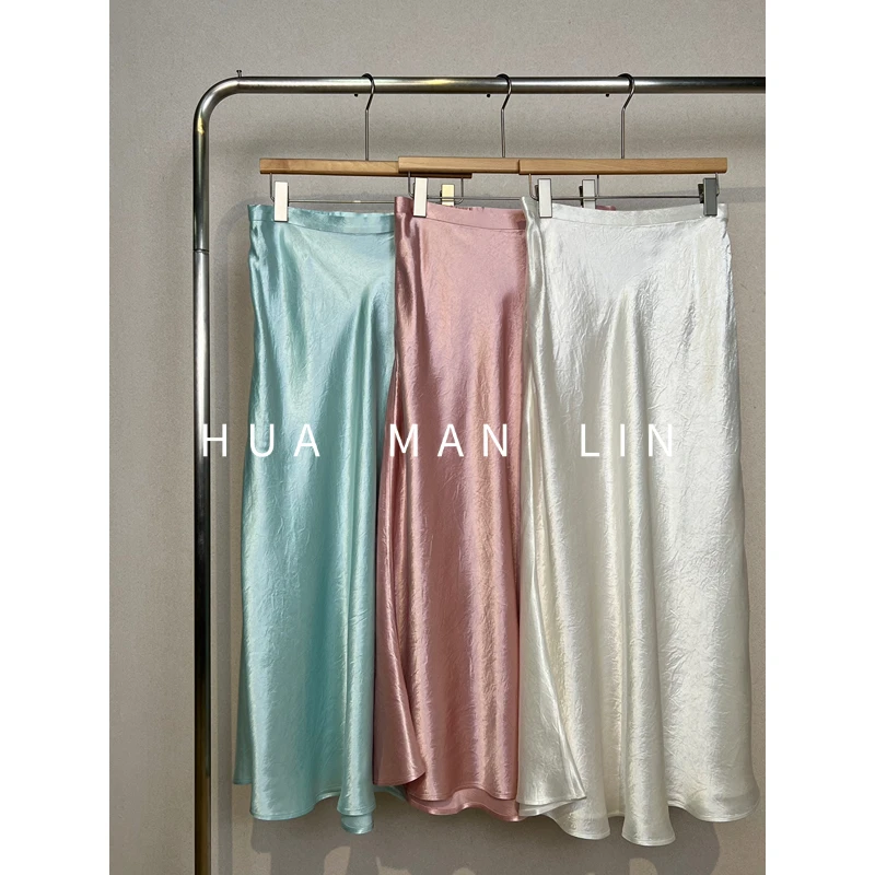 【花满林】三色后两侧松紧腰侧拉链立体剪裁半裙8061