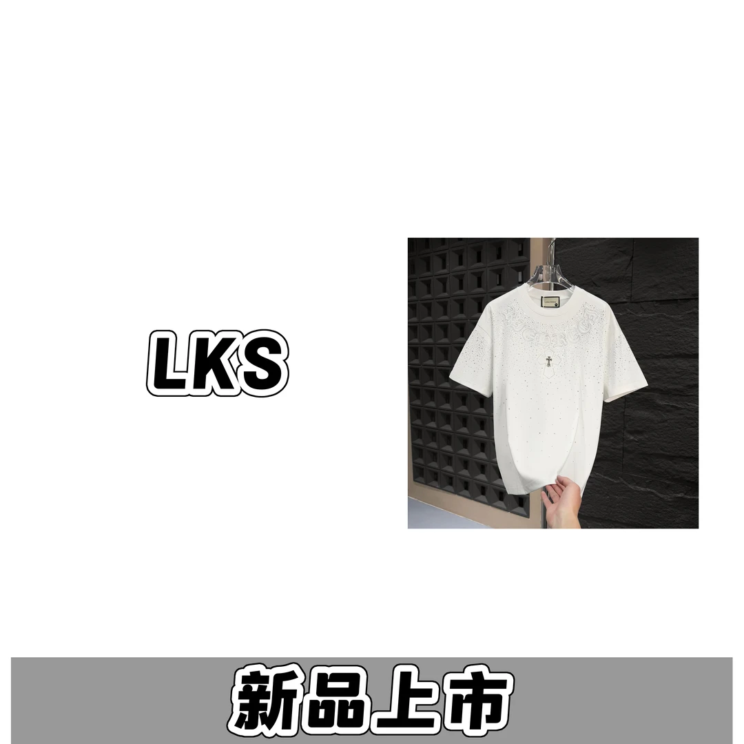 SP-A1024-春夏新款时尚烫钻重工刺绣圆领短袖男女同款