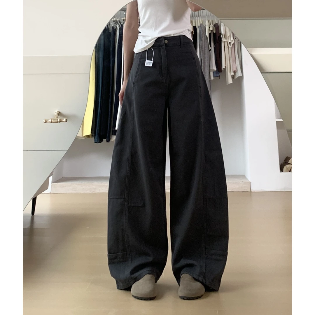 灰色美式复古廓形弯刀工装裤男女2025夏季新款宽松牛仔裤镰刀裤子