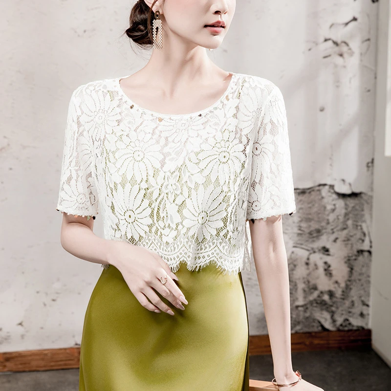 千金贵气名媛风蕾丝罩衫短袖t恤2025秋季新款女装禅意仙气飘飘