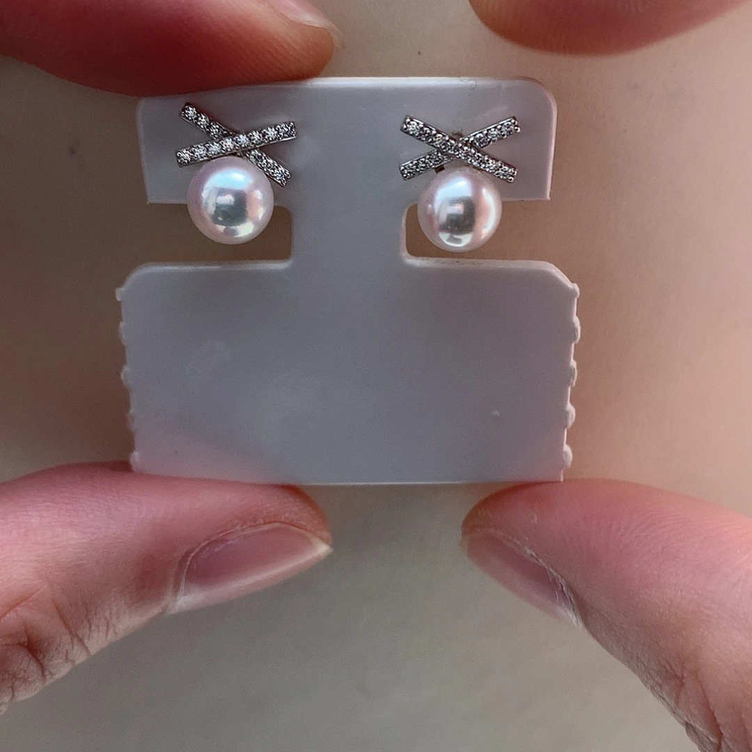 银S925镶嵌耳饰海水珍珠6.5-7mm ak