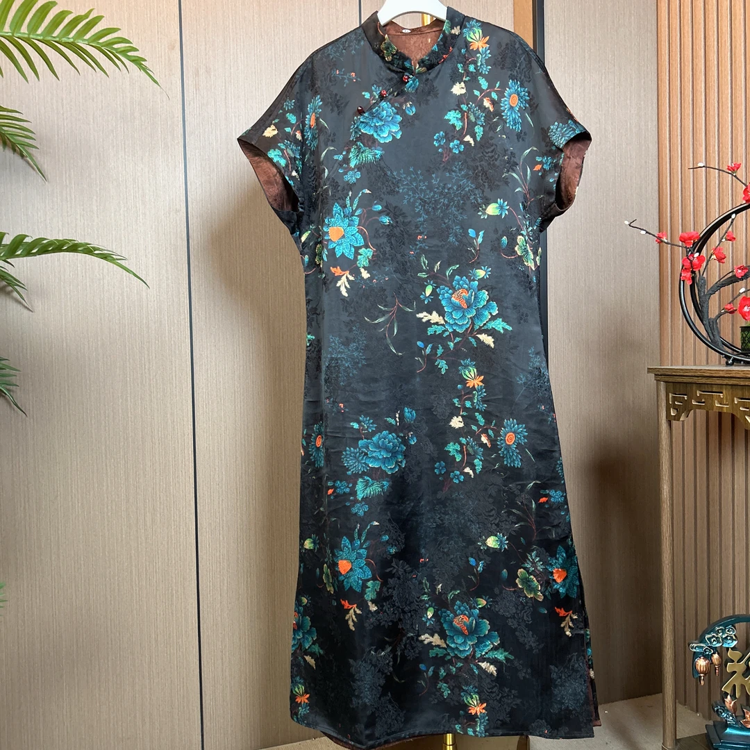 夏款花萝香云纱时尚气质百搭高端大气显瘦遮肉复古新中式改良旗袍