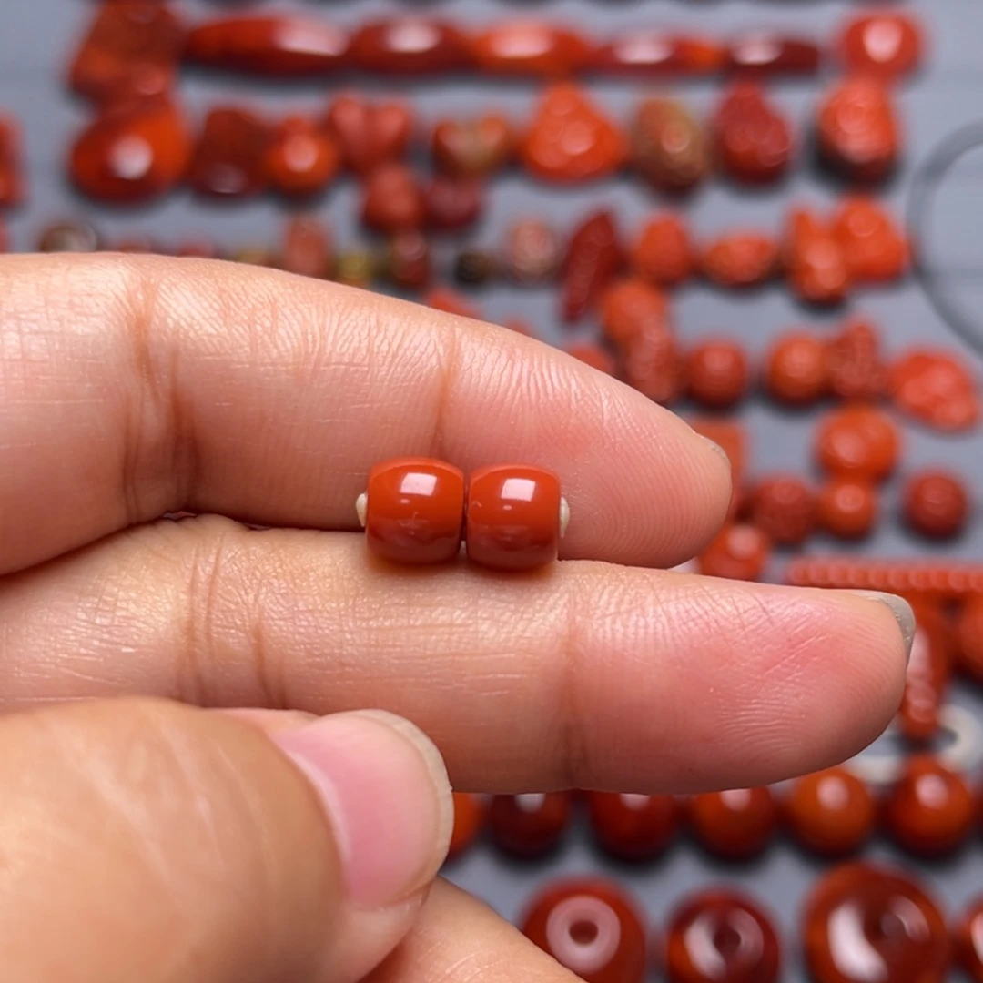 南红玛瑙配饰未镶嵌直切对珠卡7.1mm