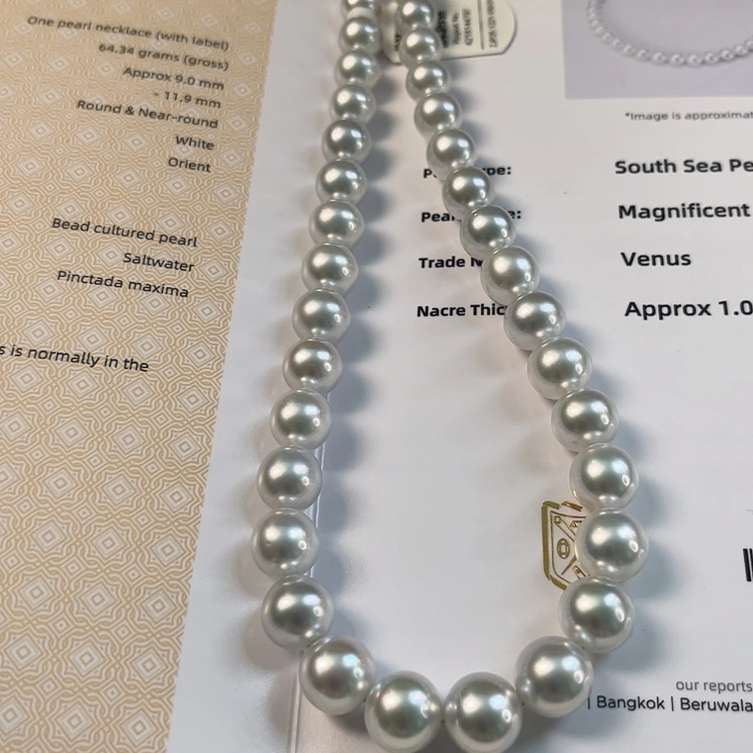 颈饰海水珍珠银S925镶嵌澳白维纳斯9-11.9大证