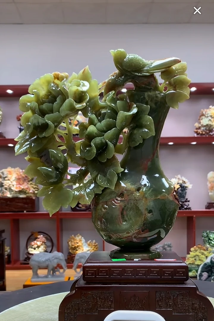 8923家居装饰摆件玉石雕刻电视柜玄关新中式创意书房山水花鸟白菜