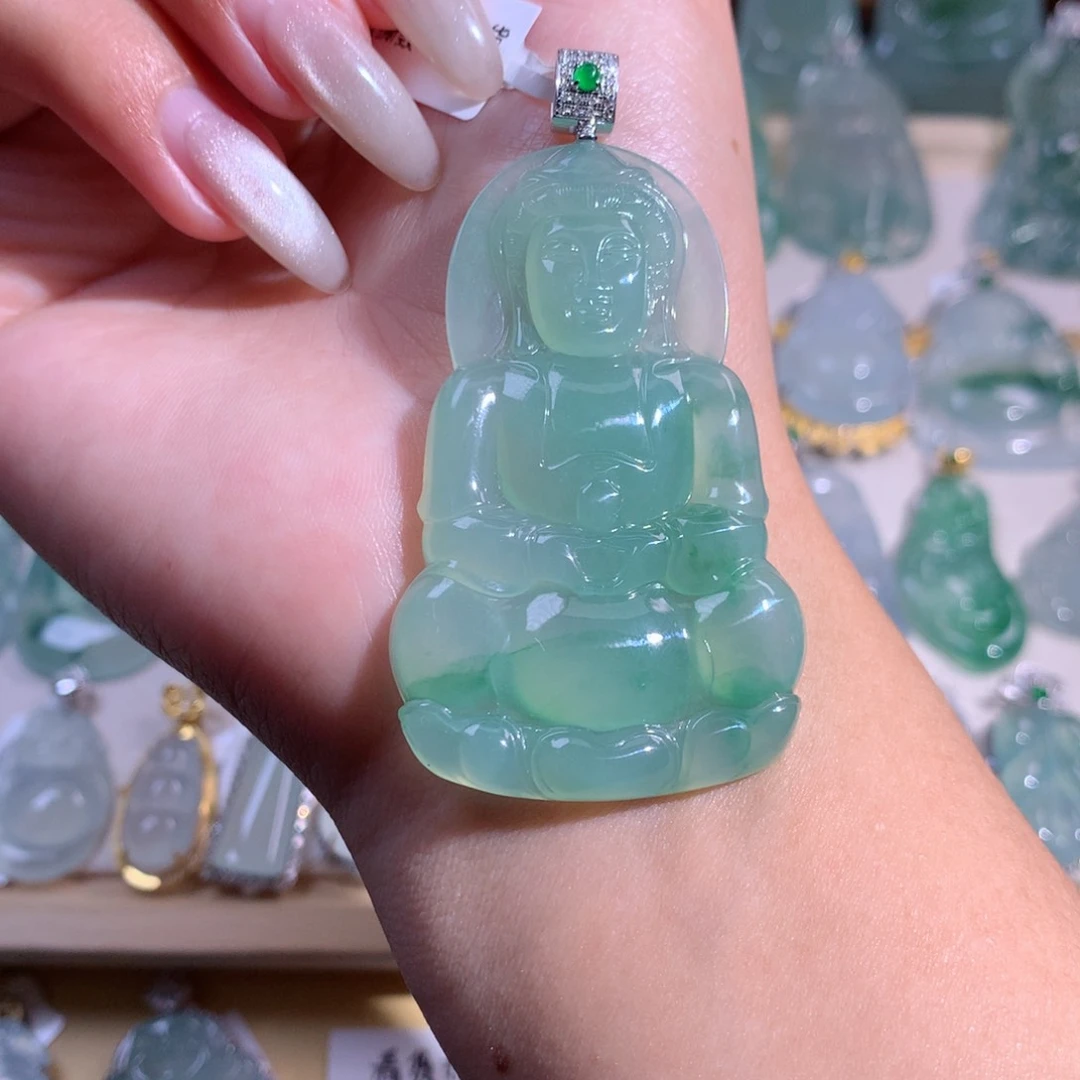 翡翠吊坠(不含链)18K金镶嵌