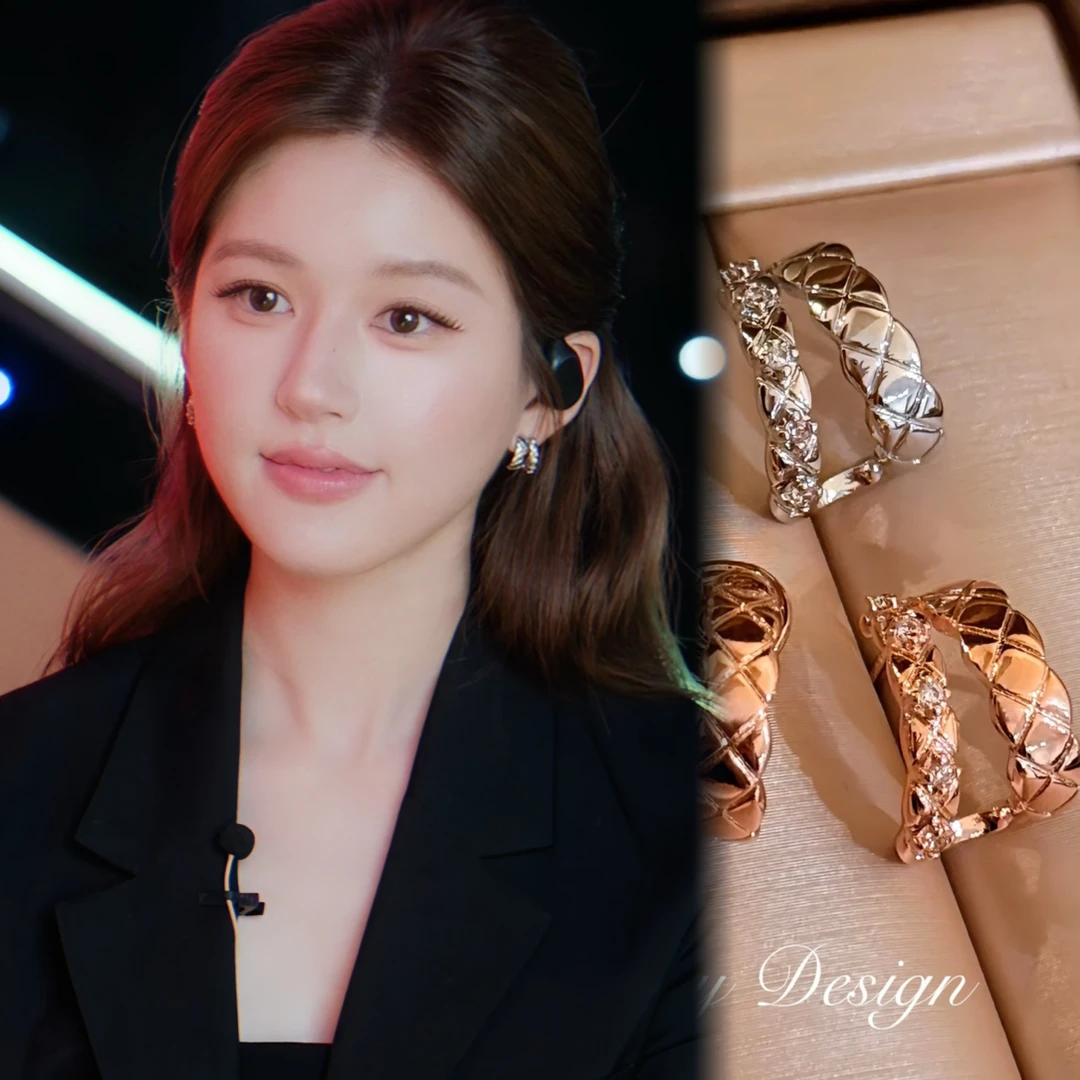 铜合金耳饰 「浮金」赵露思许我耀眼金属菱格耳饰蚊香盘耳夹耳钉