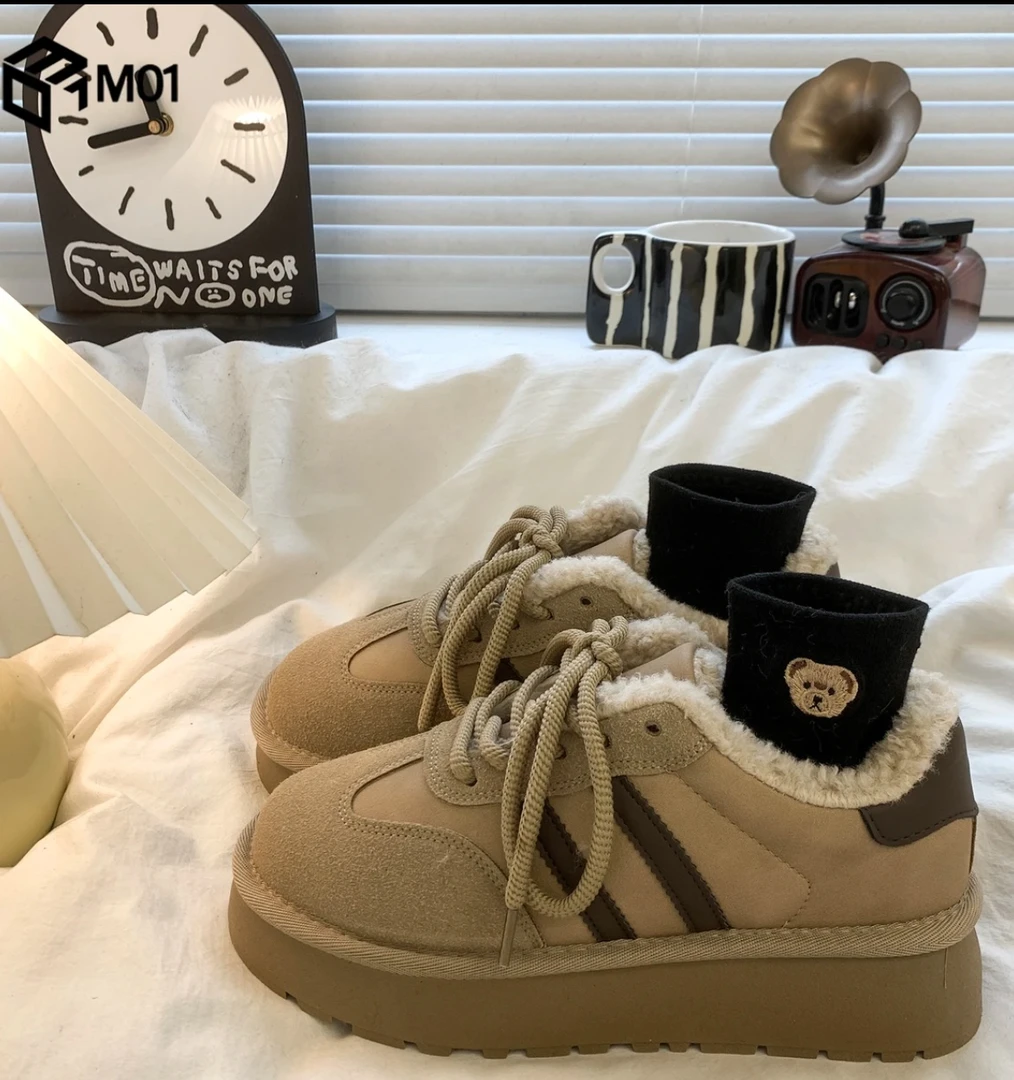 冬季女款加绒厚底德训鞋潮流百搭保暖休闲棉鞋
