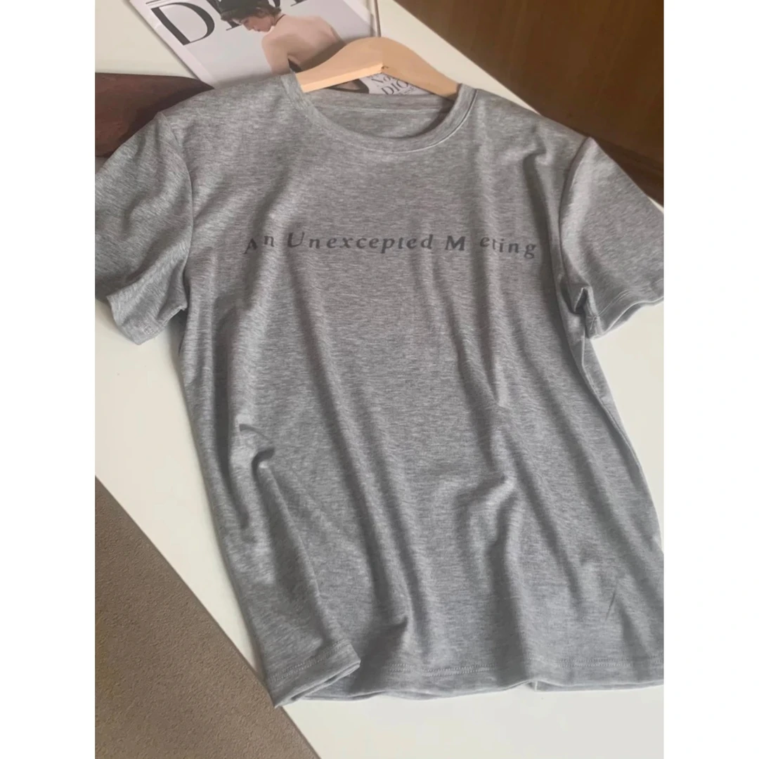 【】高品质莱赛尔字母短袖T恤女百搭日常简约短袖上衣