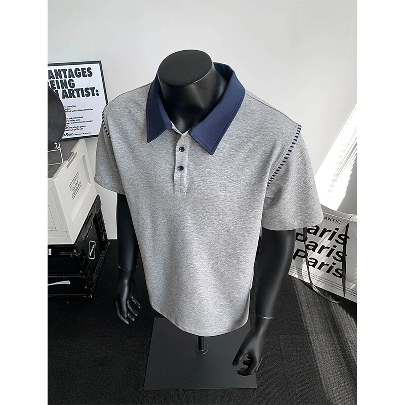 美式重磅polo衫男款夏季痞帅高级感男装短袖t恤cleanfit五分半袖
