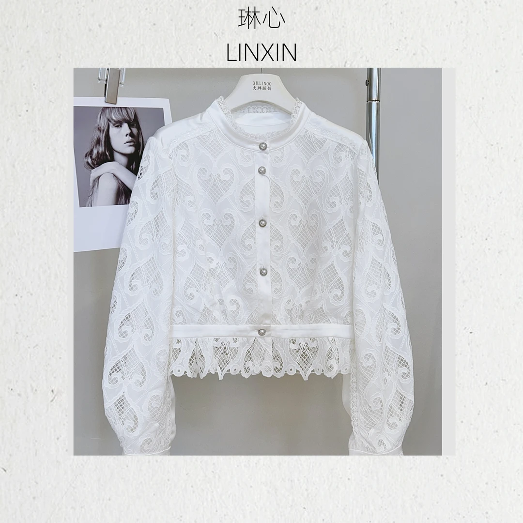 丨夏季早秋气质女装镂空蕾丝提花长袖开衫外套 6606