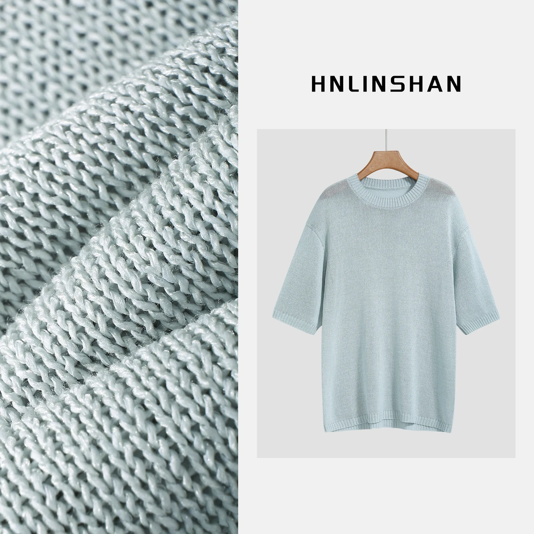 HNLINSHAN【冰沙】干爽天然和纸纱透气慵懒中袖针织上衣BXZ3007