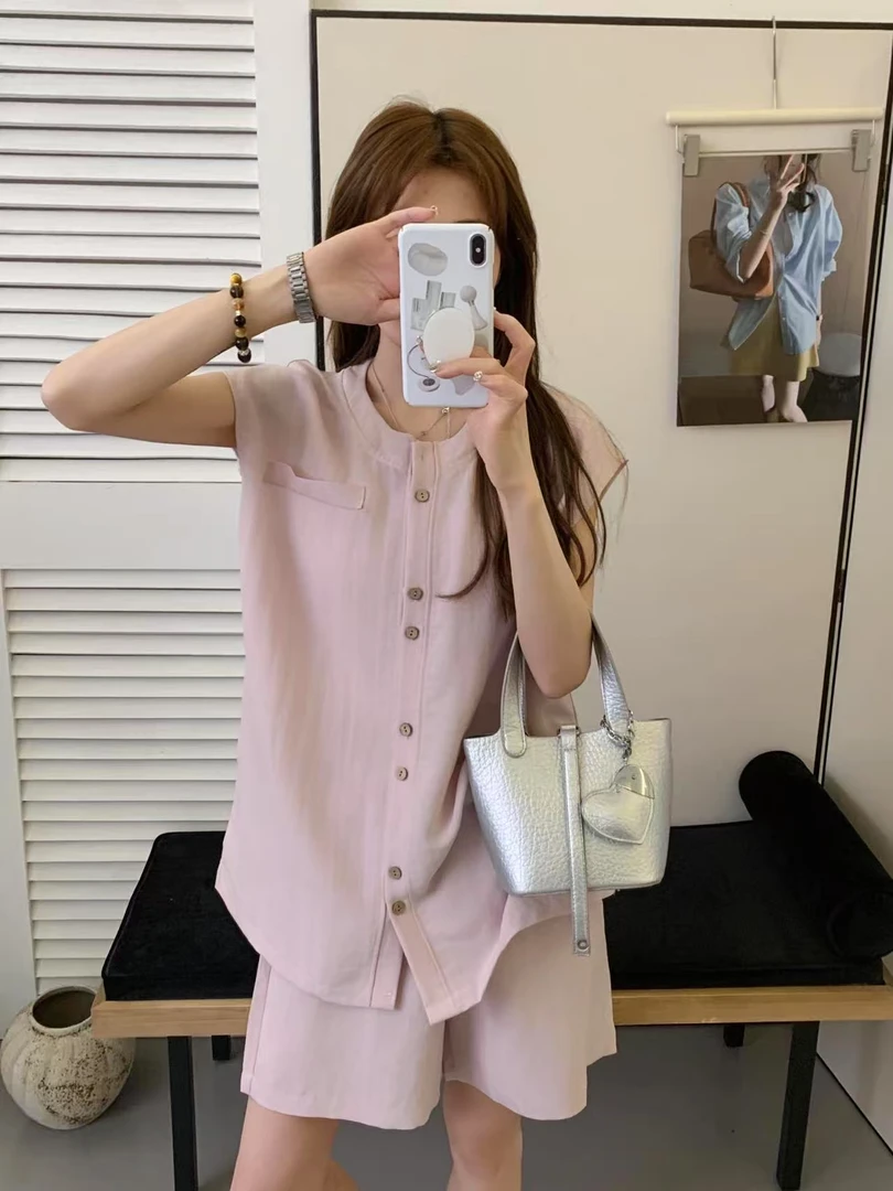 079【夏季新款】麻感净版纽扣套装（5525）