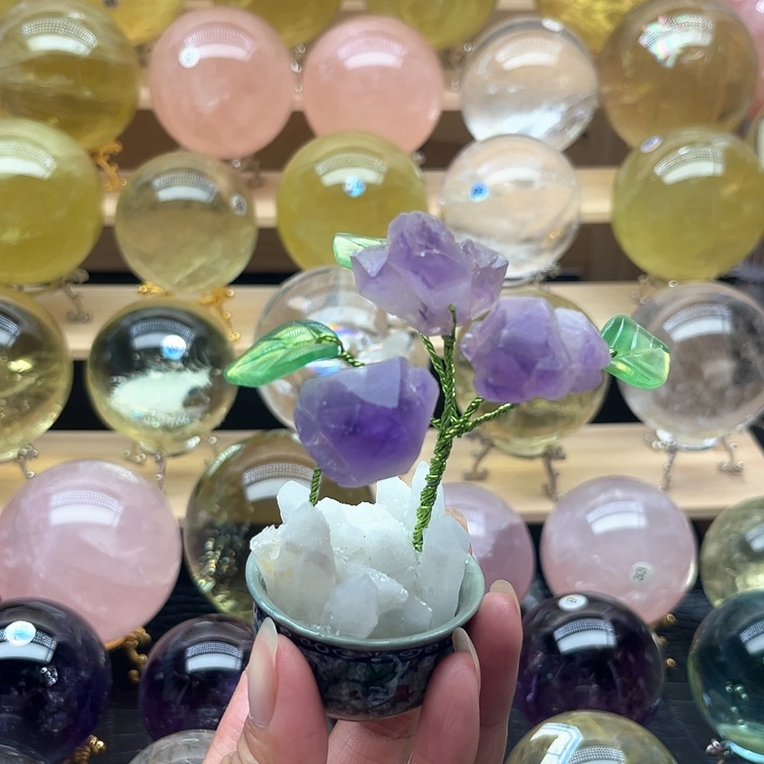 水晶摆件未镶嵌紫小花