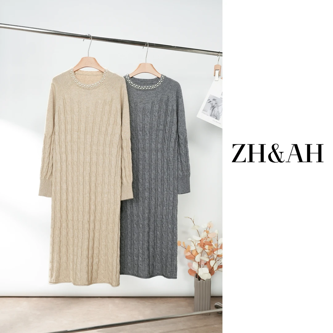 ZH&AH【琉珠】冬季新款时尚气质百搭设计师款孕期通勤麻花毛衣裙