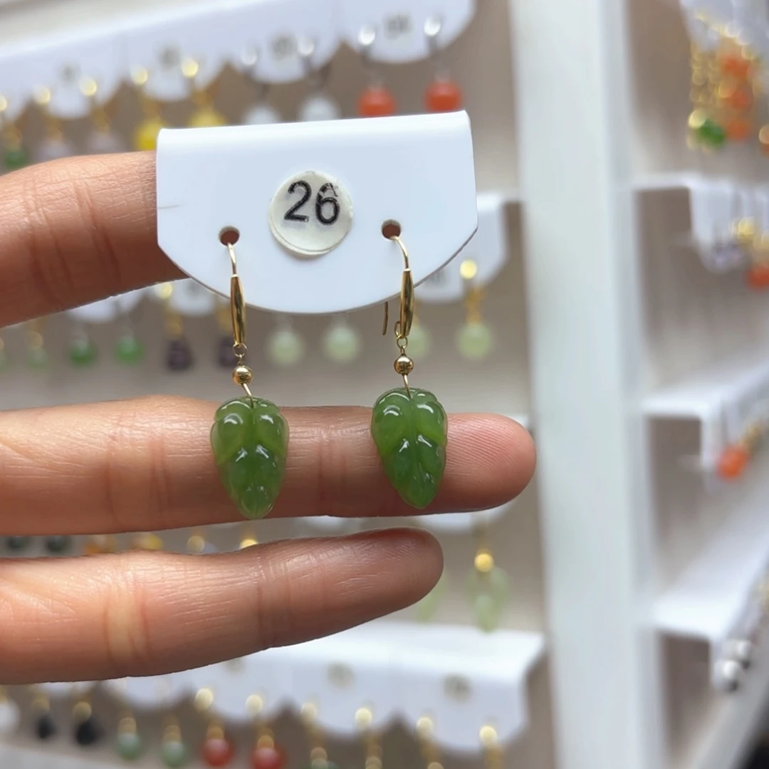 和田玉耳饰18K金镶嵌2