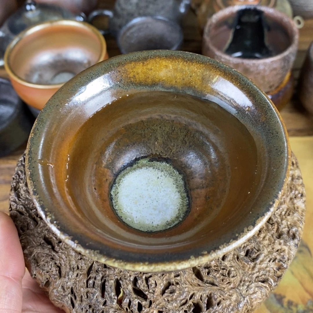 中秋月圆杯，双节大漏，建水紫陶柴烧茶器，00010