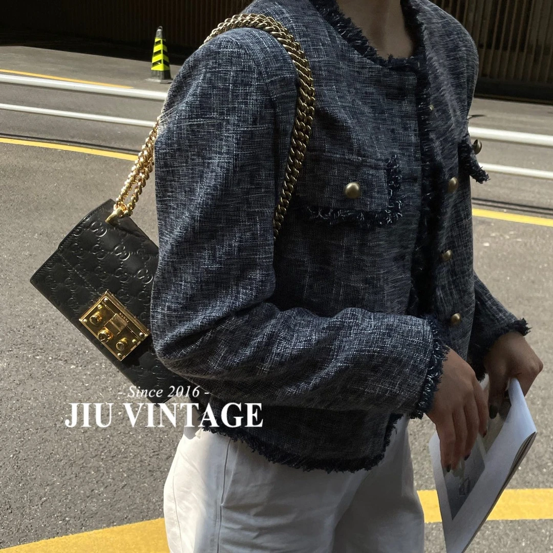 95新 GUCCI/古驰 padlock月光宝盒黑金压纹链条包JM7-3761
