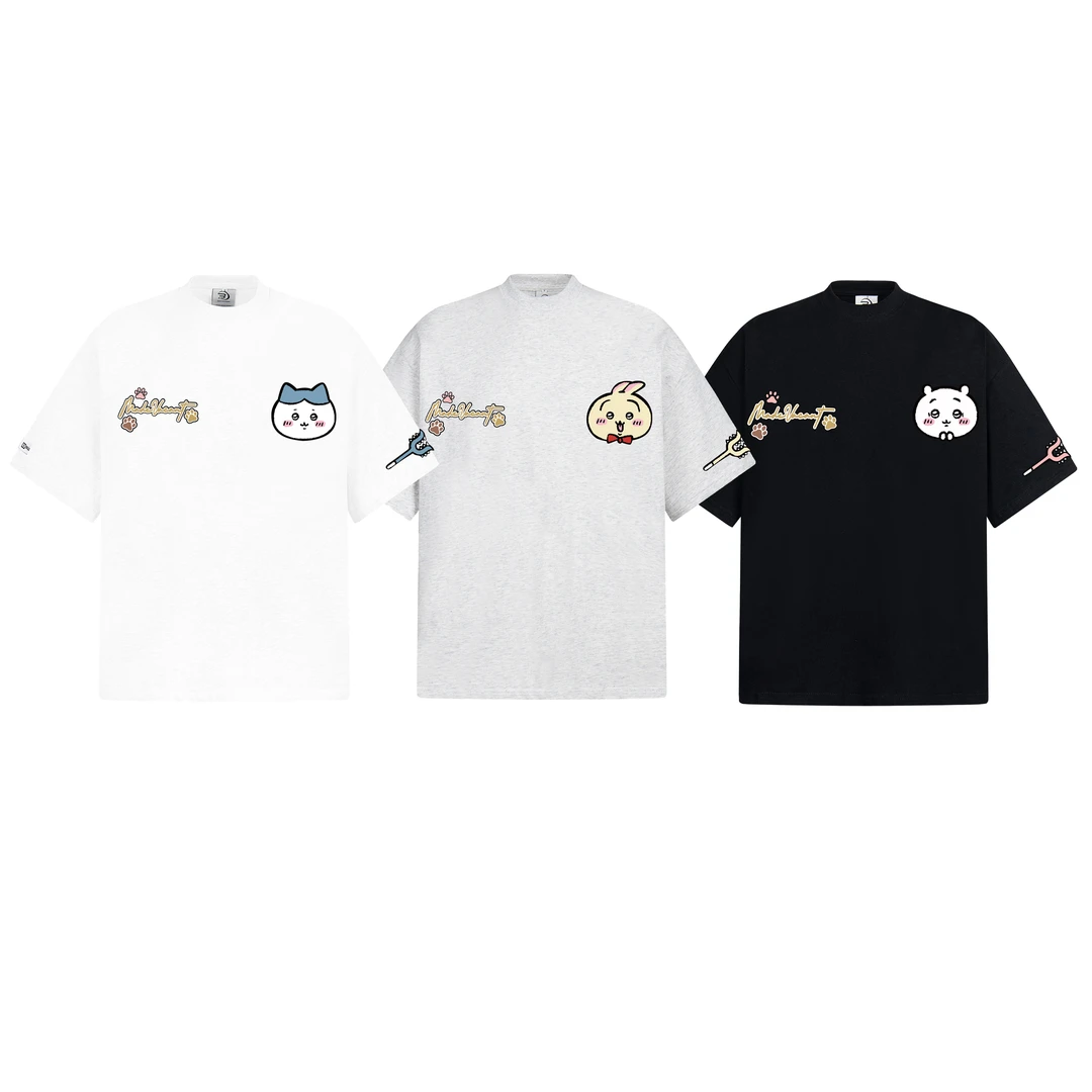 UF 原创国潮刺绣乌萨奇小八魔术贴短袖T恤男女夏季潮牌高街情侣