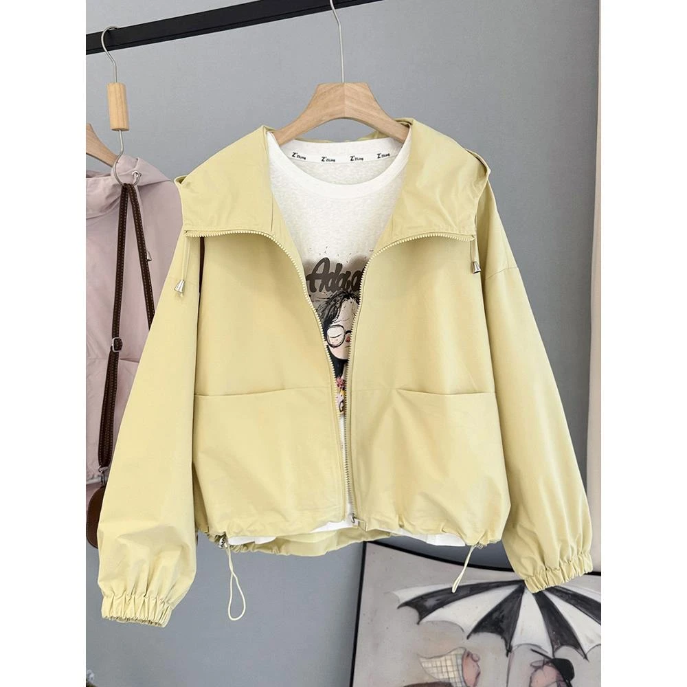 朗玛妃连帽防风长袖外套女2025春秋新款小个子宽松显瘦短款冲锋衣