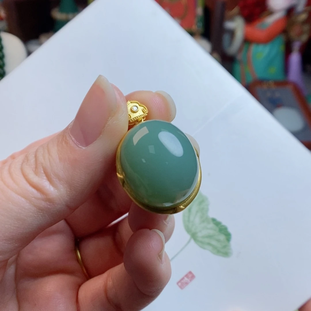 和田玉手链18K金镶嵌粉青