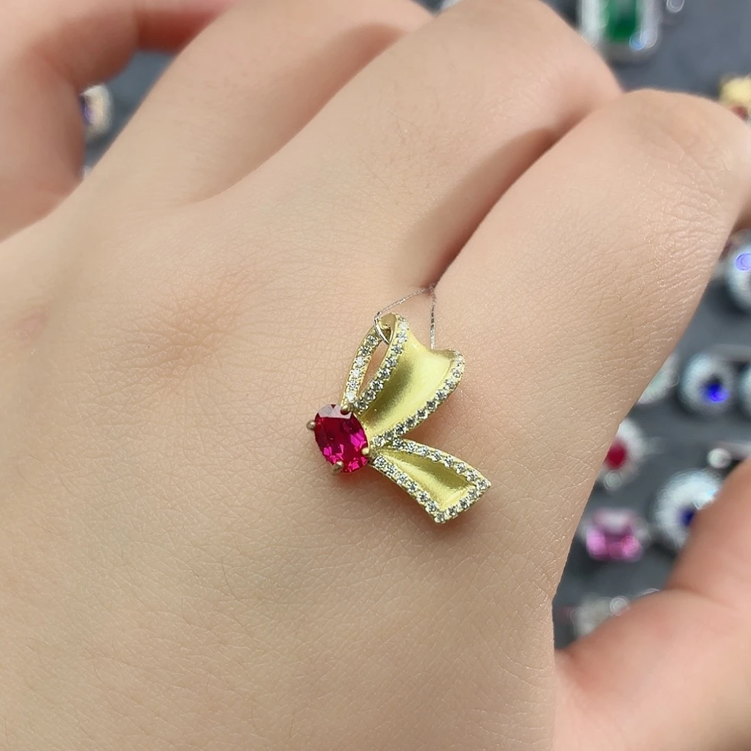 吊坠925银培育卢比莱色宝石