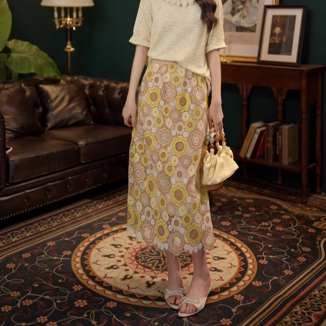 琦琦【加州日落】欧若风中长款高腰半身裙女款显瘦裙子YE0706385