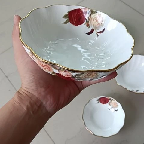 6个金秋玫瑰手工拍金口径16.5厘米高4.7厘米南瓜碗
