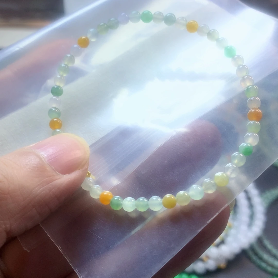 定制翡翠未镶嵌卡3.8多宝小米串