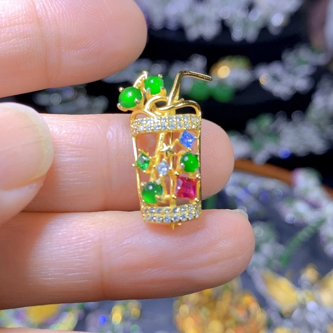 翡翠颈饰银S925镶嵌天然翡翠