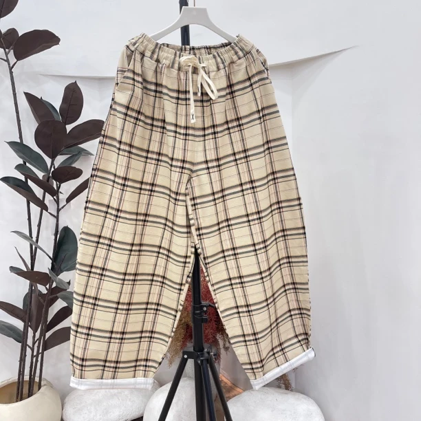 291欧货爆款大格色织牛仔大版女裤