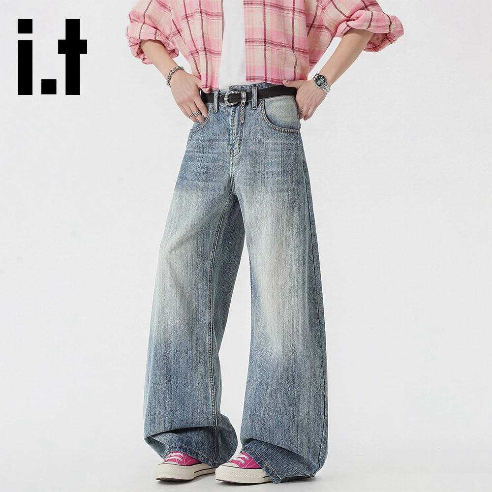 it正品美式cleanfit竹节纹牛仔裤男款弯刀宽松直筒复古阔腿裤子男