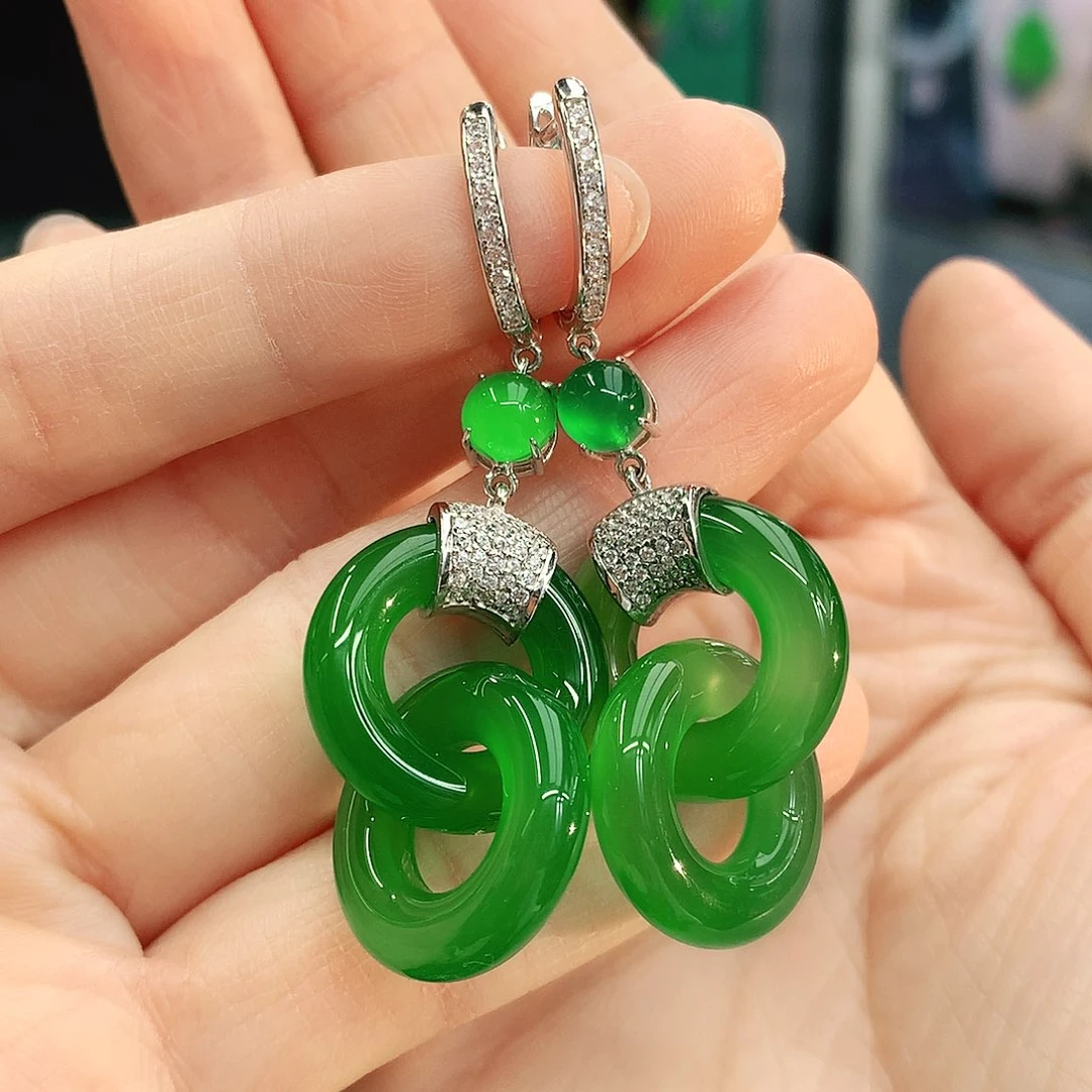 银S925镶嵌耳钉玛瑙/玉髓