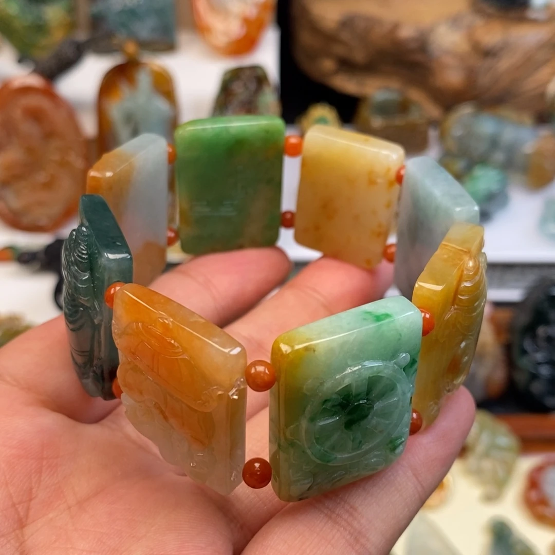 翡翠未镶嵌颈饰缅甸天然翡翠八宝手牌