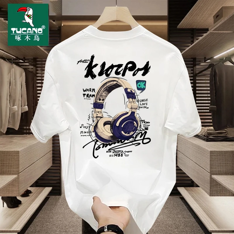 啄木鳥重磅纯棉新款圆领短袖夏季宽松百搭休闲男女同款上衣T恤