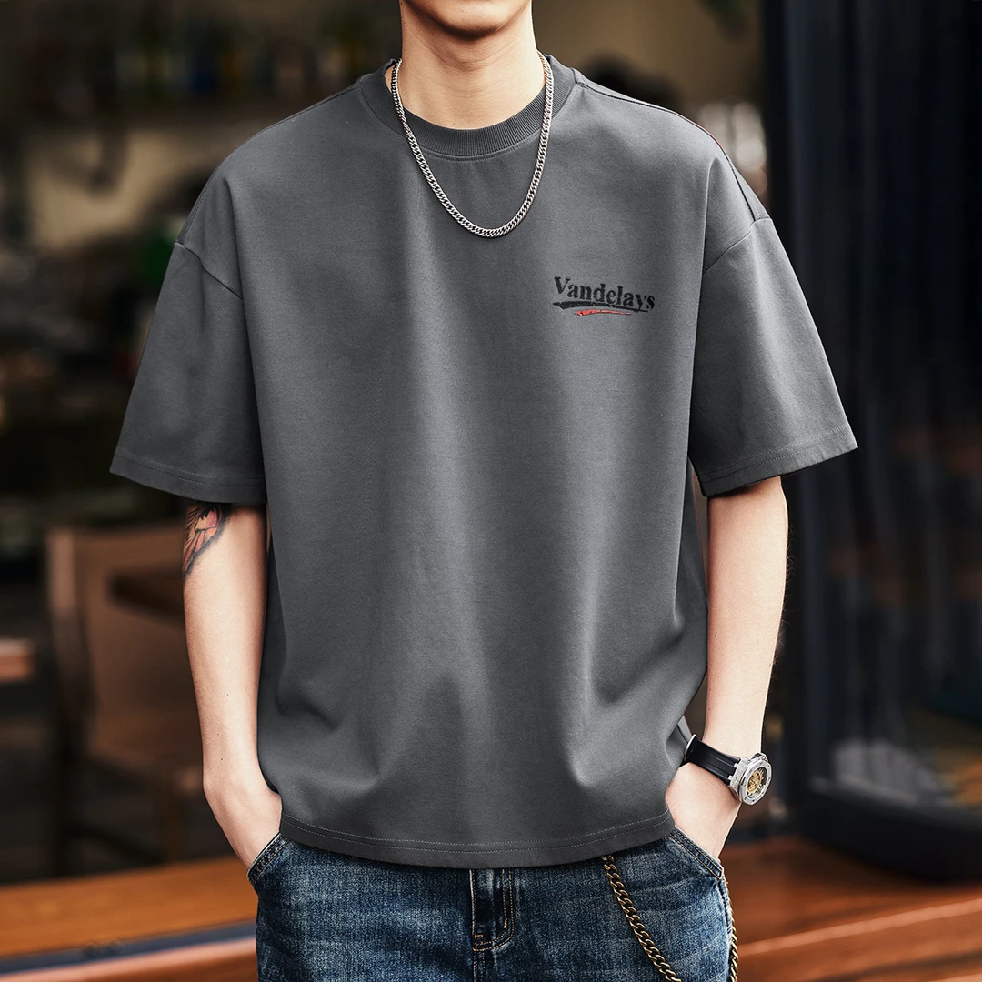 格蓝鹿高端复古潮牌字母印花短袖T恤男夏季新款宽松圆领休闲体恤