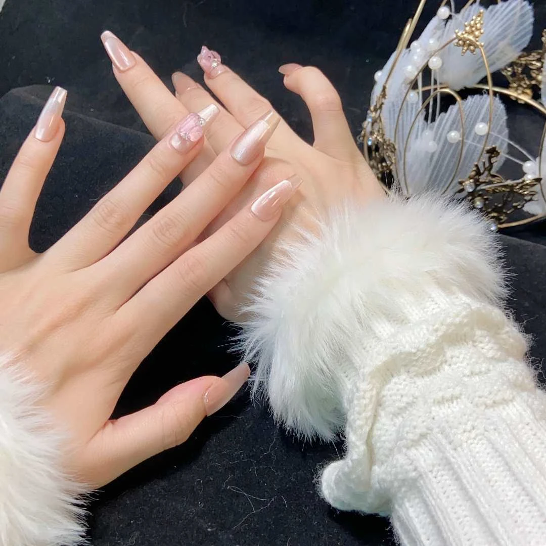【气质方糖】空间粉猫眼美甲显白假指甲贴穿戴美甲可拆卸