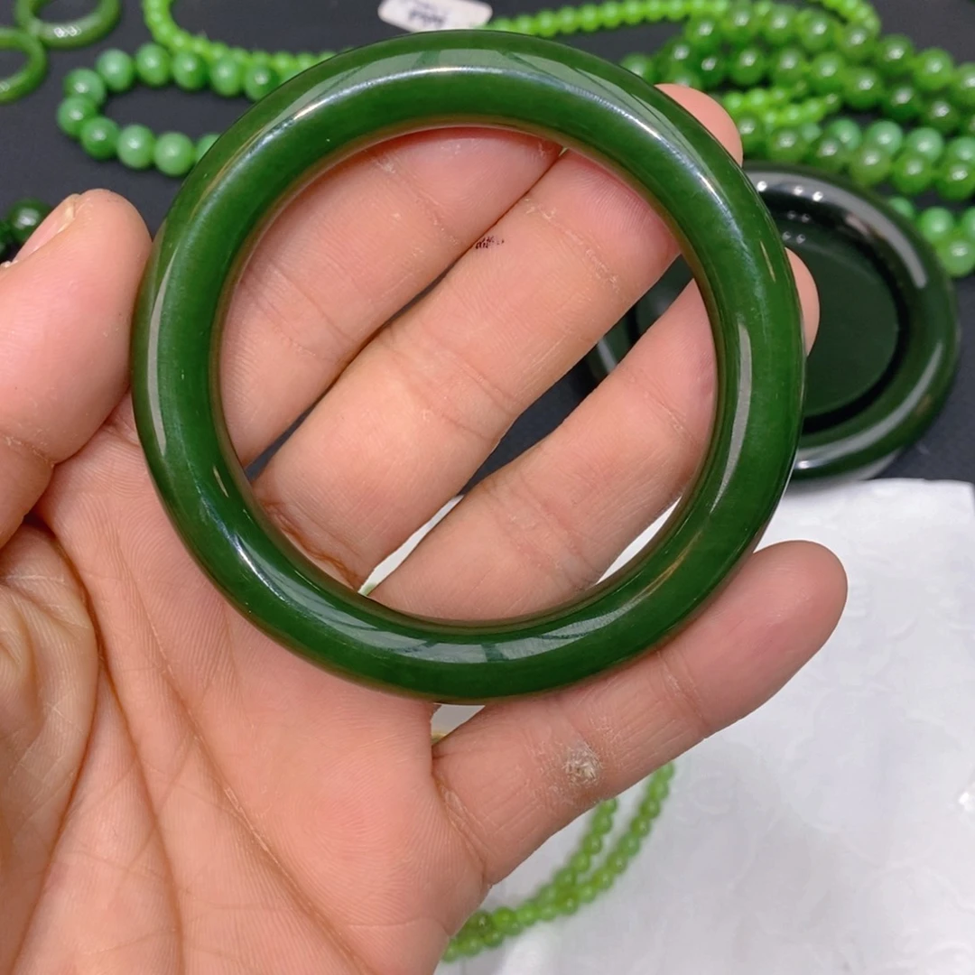 和田玉（碧玉）手镯未镶嵌草*57.5