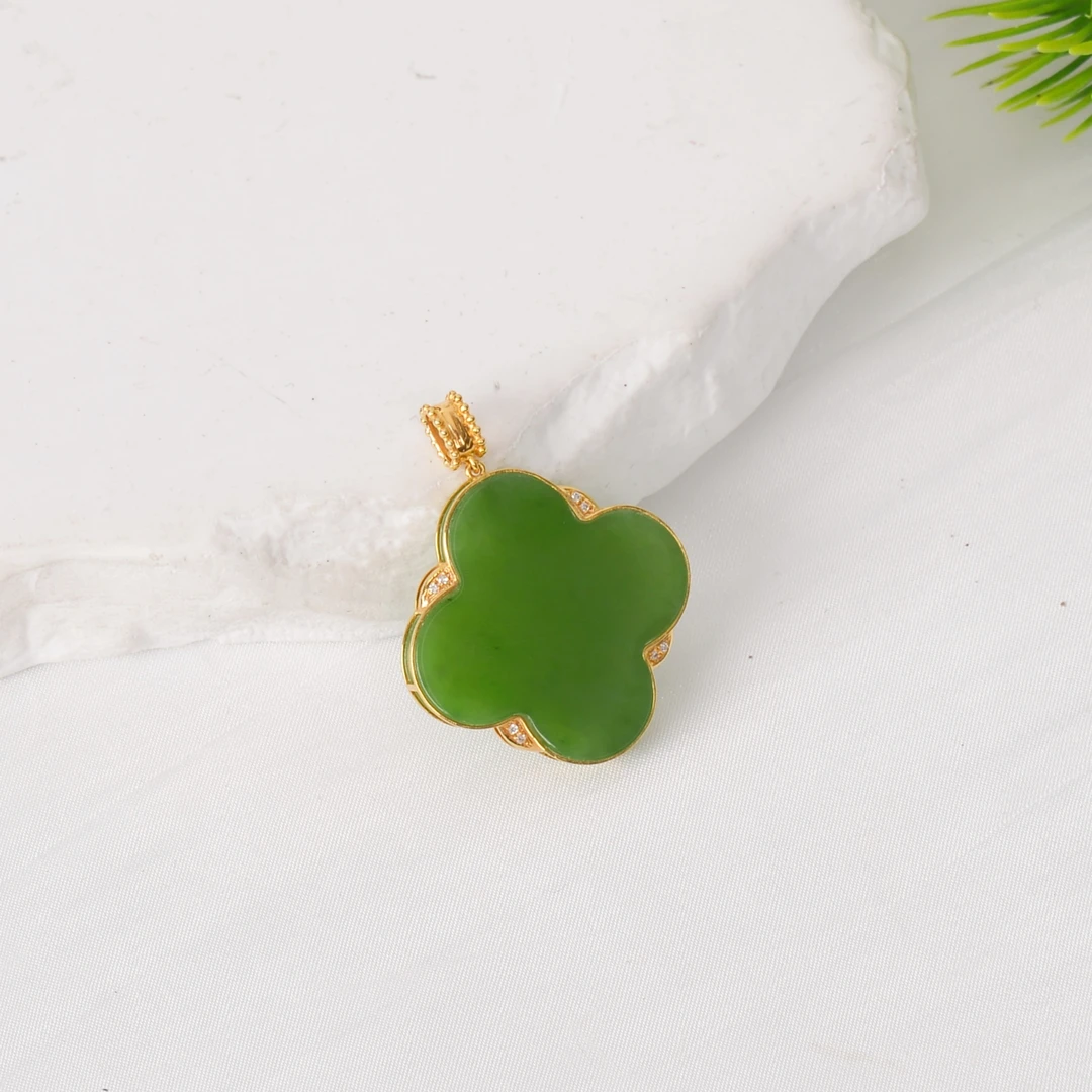 【熊总夫妇】碧玉18K金四叶草吊坠-约25*3mm