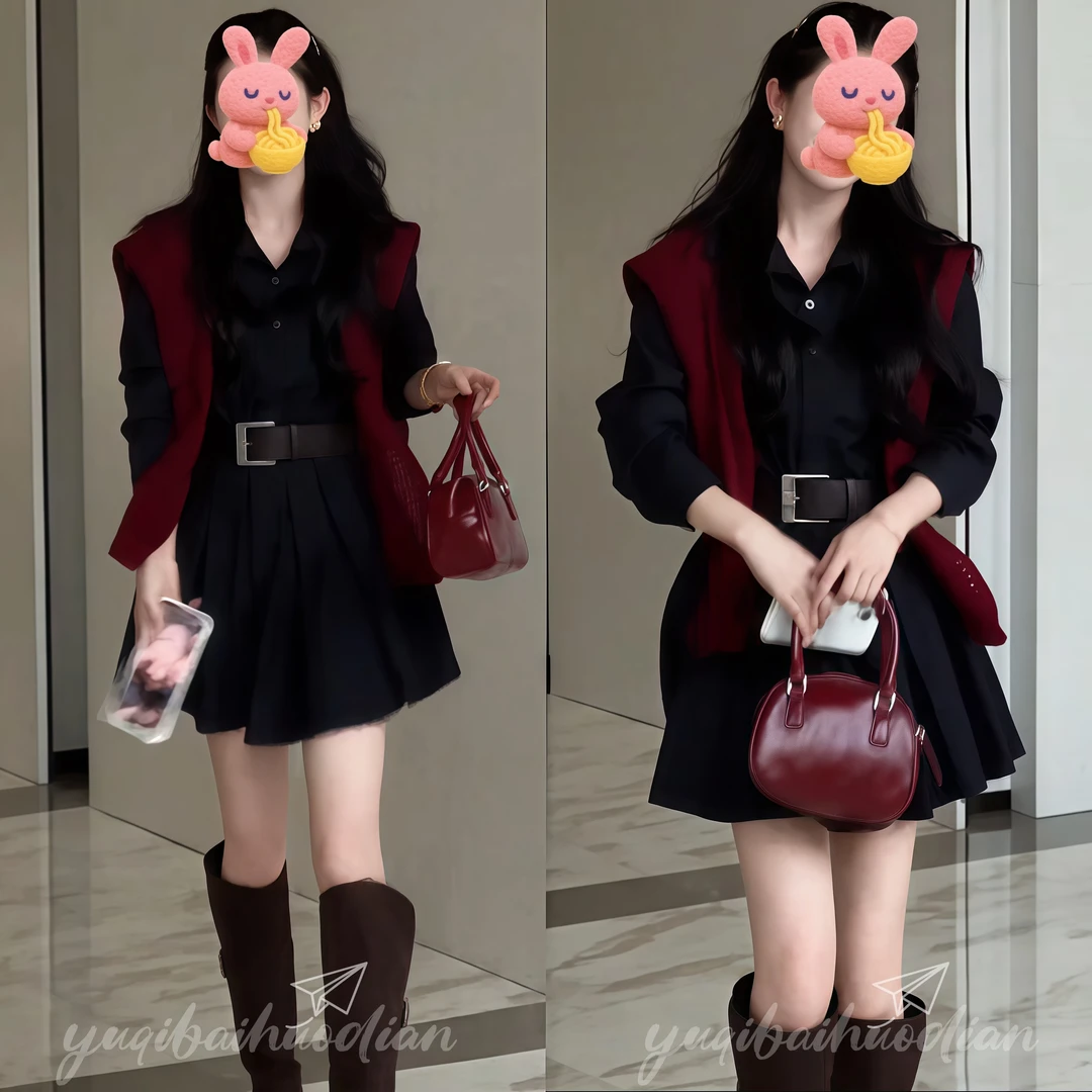 韩系小个子翻领衬衫连衣裙女秋季2025新款高级感气质收腰A字短裙